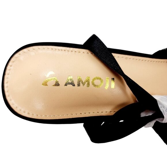 Amoji Womens Sequin Bow High Heel Sandals Black/Green Size 38 /US 8 - Picture 7 of 16